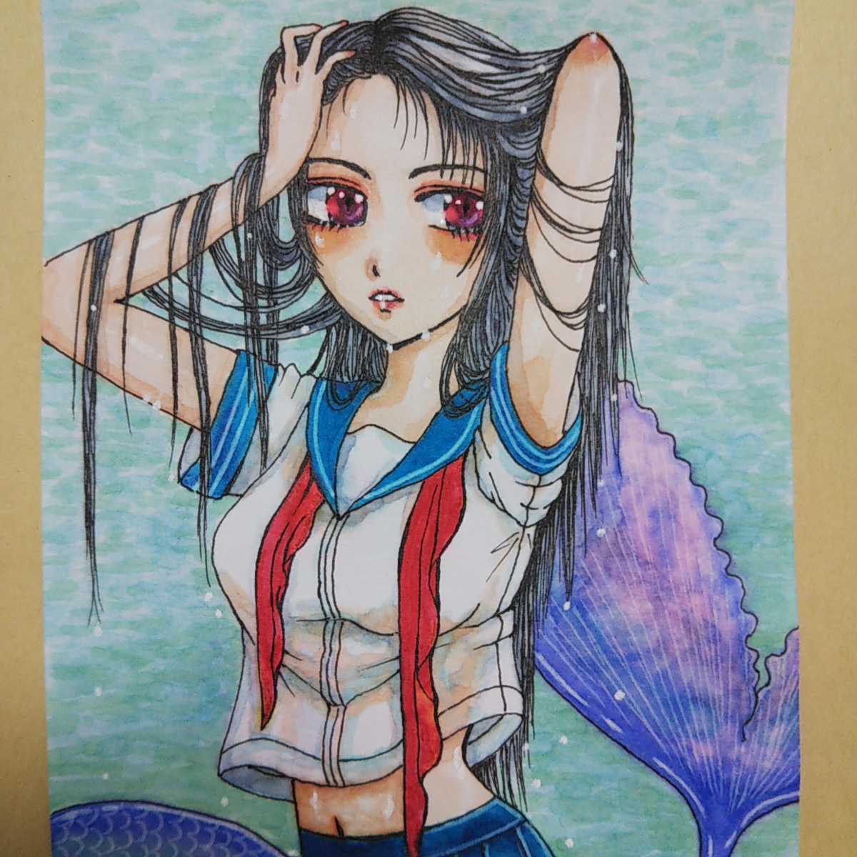 鉛筆画】手描きイラスト オリジナル 制服 アナログ 創作 原画 女の子
