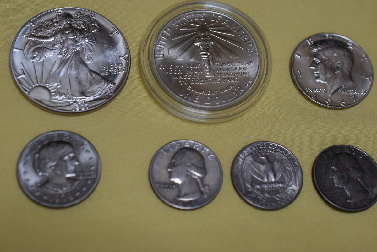 アメリカ合衆国・1ドル銀貨・ウォーキングリバティ・1オンス・未使用・1987年等7枚・送料無料