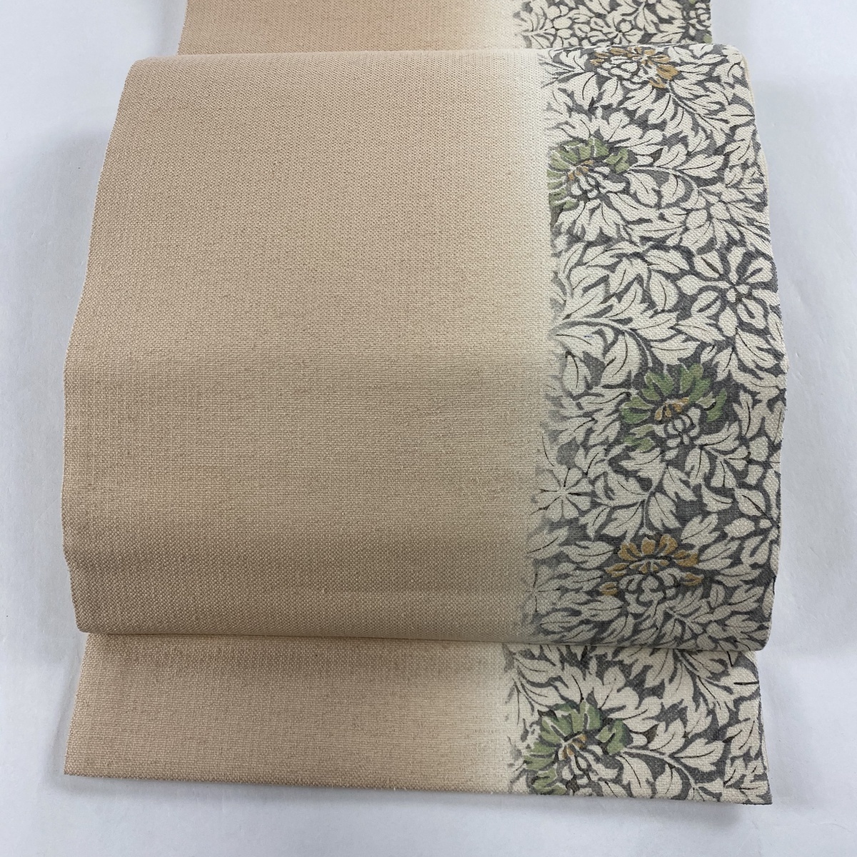 袋帯 美品 名品 草花 金糸 ベージュ 全通 正絹 【中古】