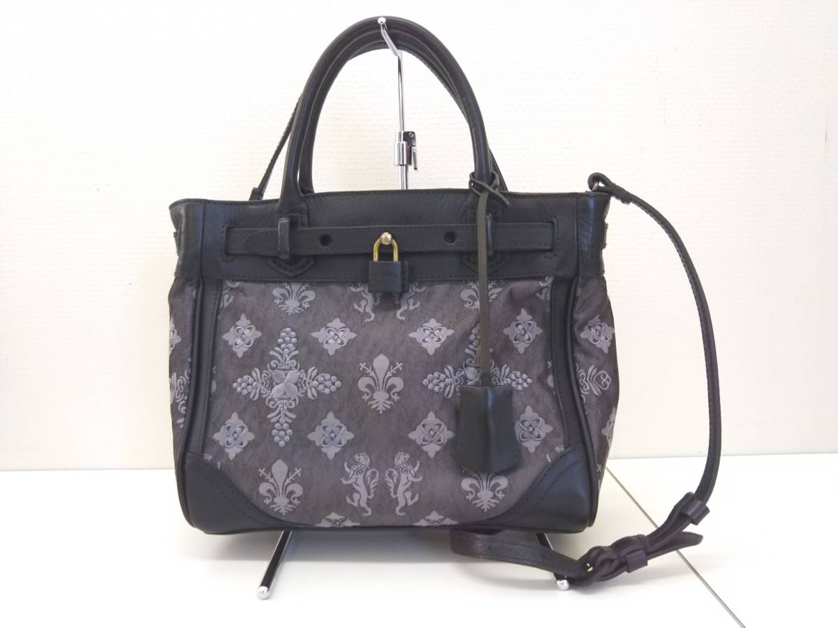 genten ゲンテン 2way ハンドバッグ ブラック ショルダーバッグ 異素材 