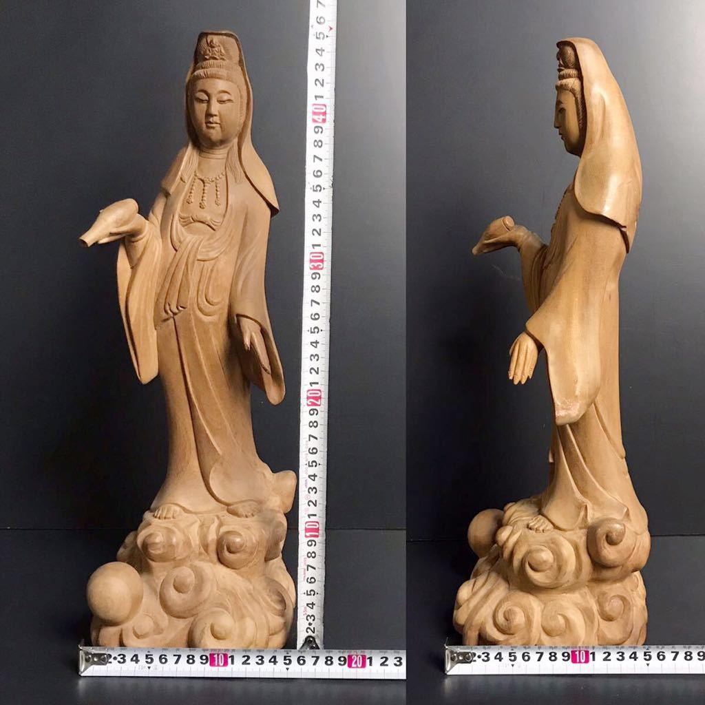 X584] 観音菩薩立像 水瓶持ち 木彫 高さ約47cm 仏像 仏教美術