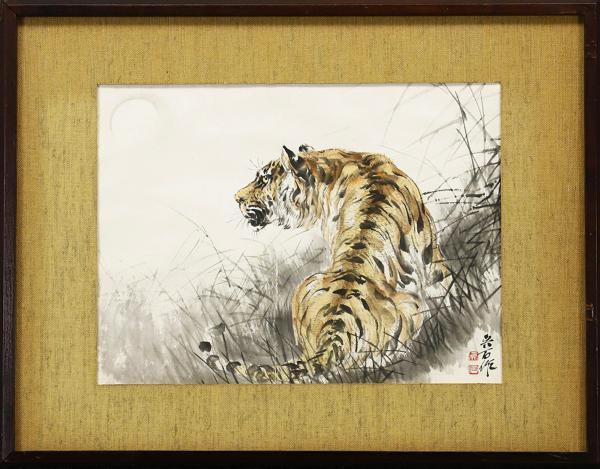 掛軸 三尾呉石 真作WISH三尾呉石「虎」日本画 〇虎画巨匠 師:大橋 作