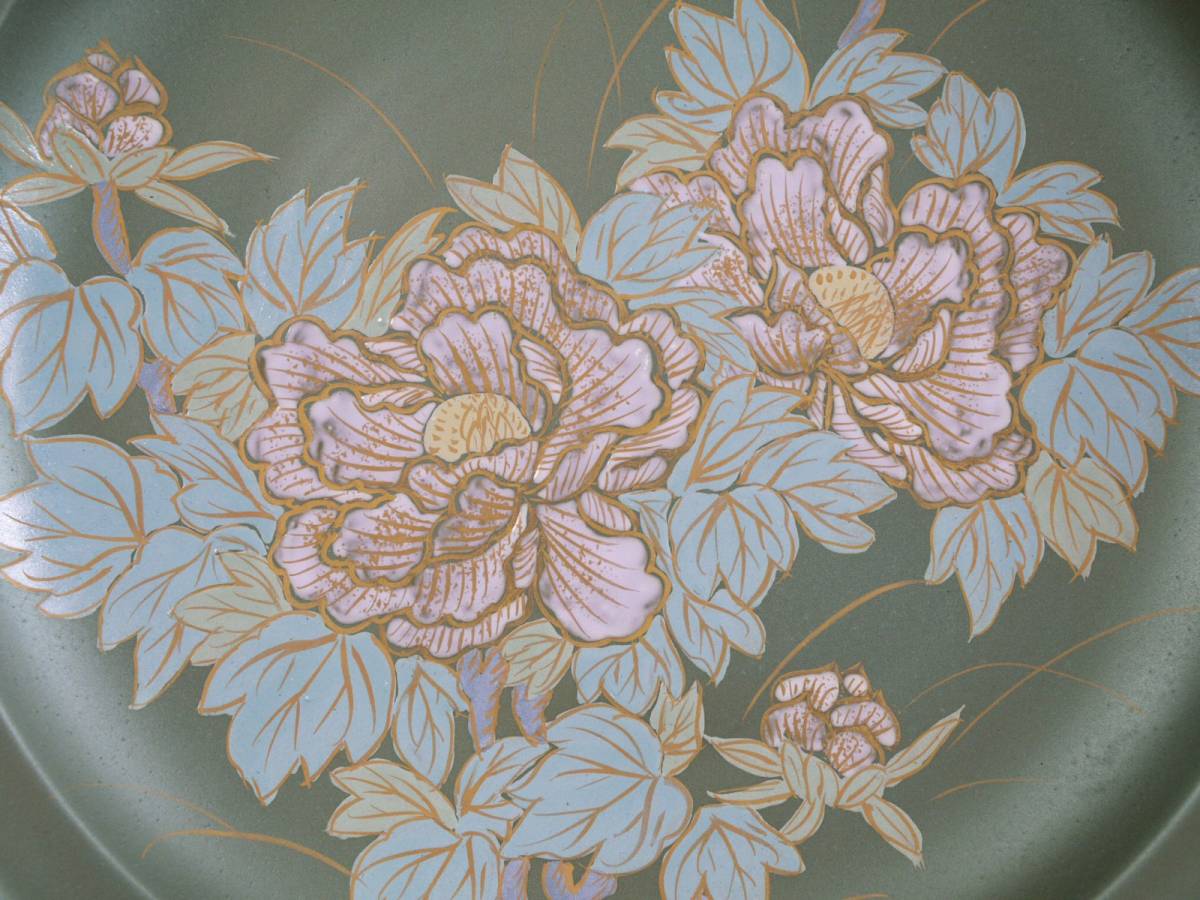 九谷焼 飾皿 勇峰作 絵皿 鳳凰牡丹松竹梅 金彩 大皿 陶器 置物 インテリア