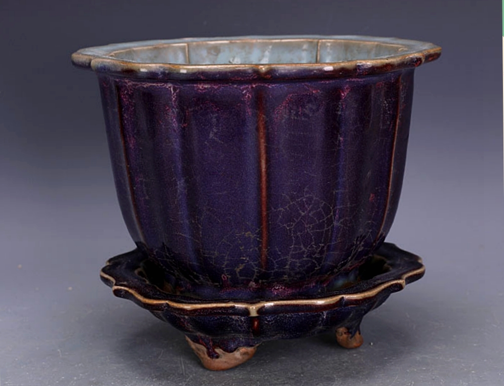 旧 宋 鈞窯 瑰紫釉 蓮花香炉 本物 収集品 時代物 置物 古磁器