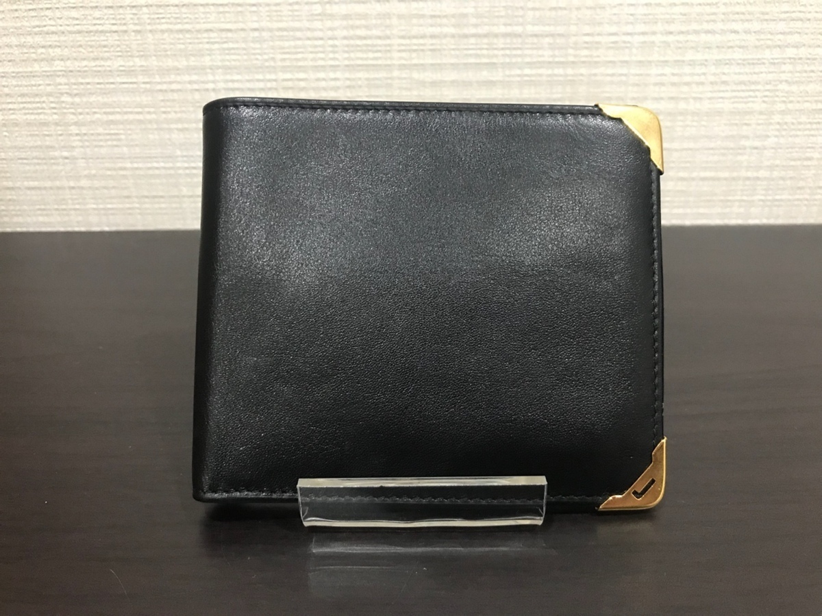 □【YS-1】 ランセル 2つ折り 財布 □ 黒 メンズ 小銭入れ無し 縦9,5cm 