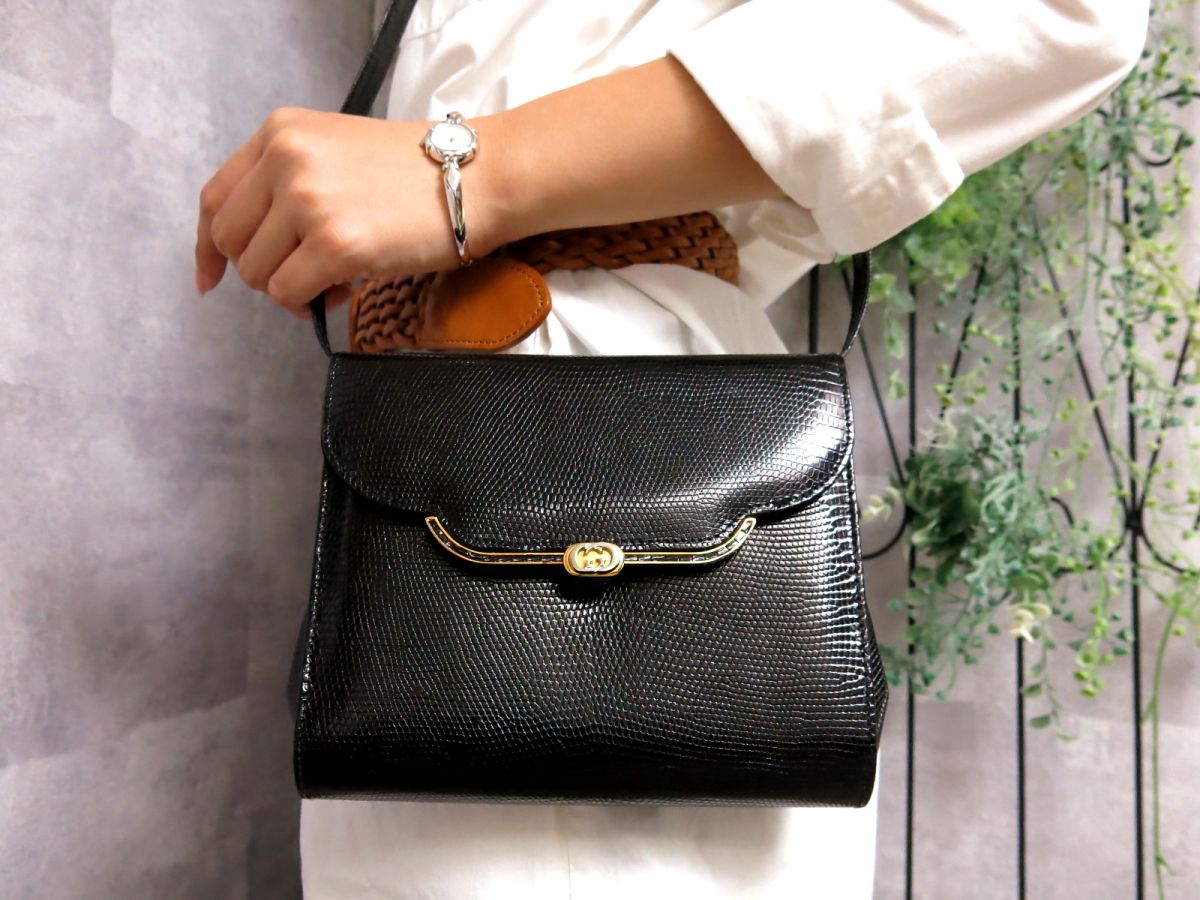 ○超美品○GUCCI オールド グッチ○リザード 本 トカゲ 革○2way