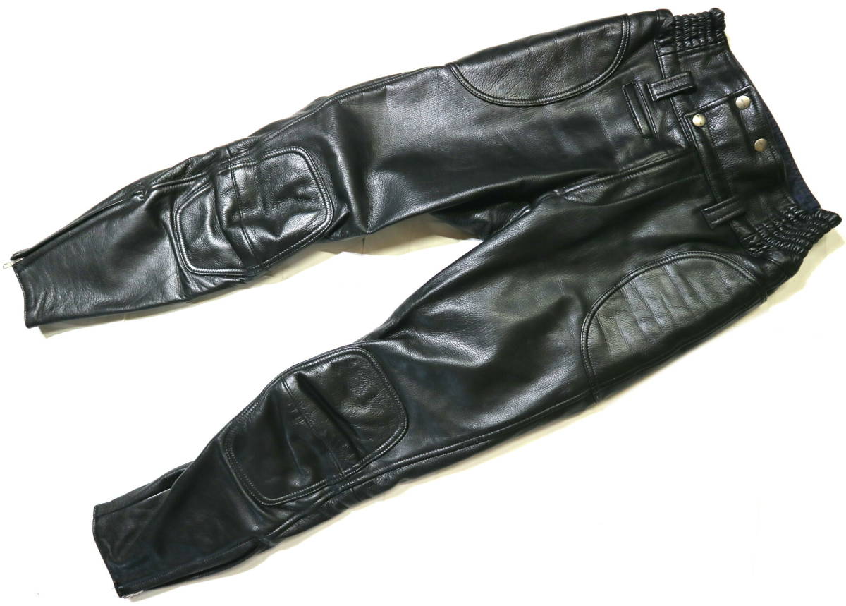 kushitani ◇ 牛革 レザー ライディングパンツ L/3W 黒 レザーパッチ
