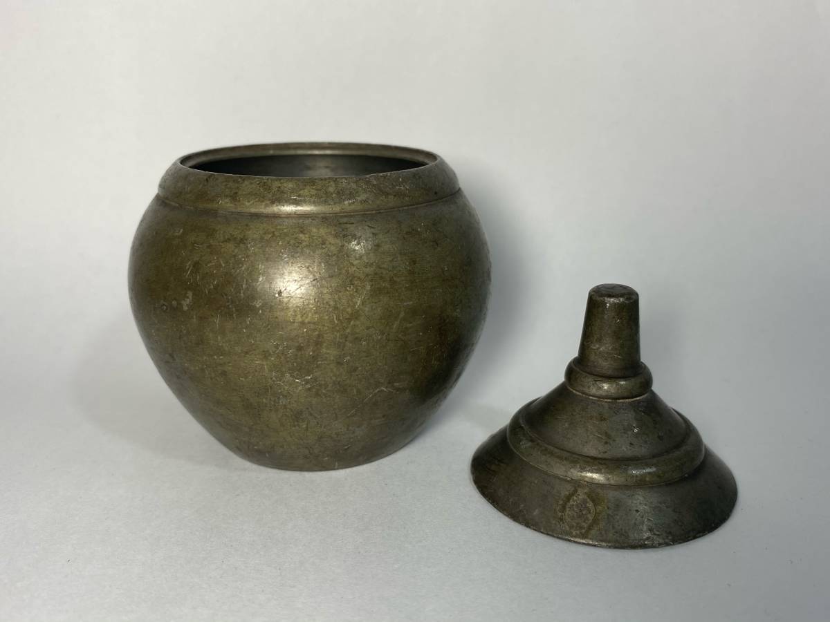 煎茶道具 茶壷 茶入 造 汲古 茶人山水図 四方式 茶壺 純錫