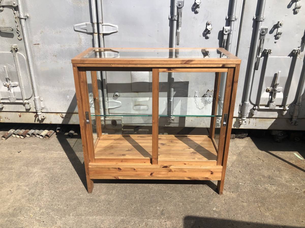 木製 ガラス 飾り棚 陳列棚 食器棚 スライド扉 約W1000xD450xH1000