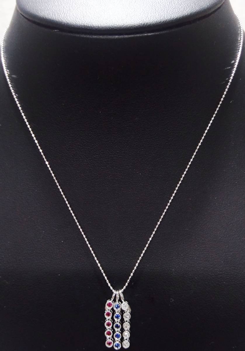 K18WG 750 ダイヤ0.12ct S 0.15ct R 0.15ct 39㎝ ネックレス 3.9g