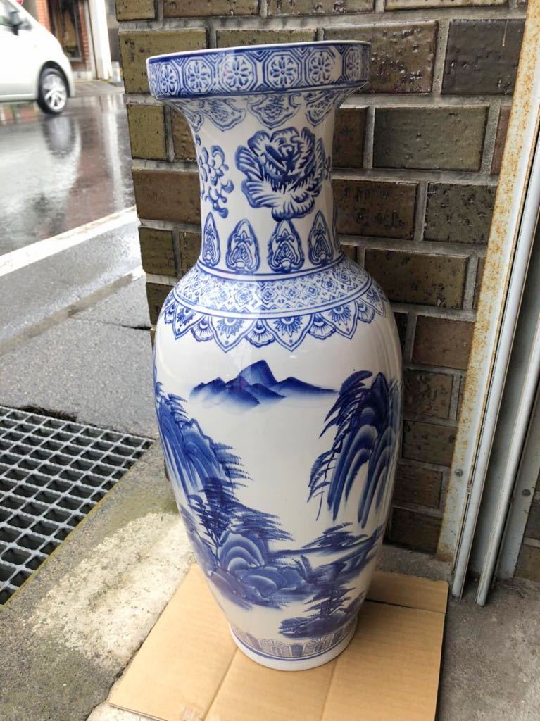 中国製/染付山水/大花瓶/1点 壷 口径/約17.3cm/直径/約