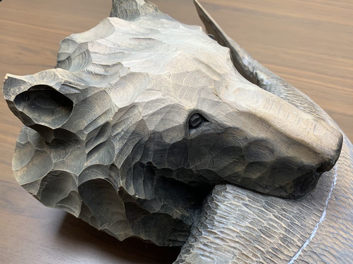 大型40cm】北海道 木彫り熊 鮭持ち 八雲系風 無銘 民芸品 置物