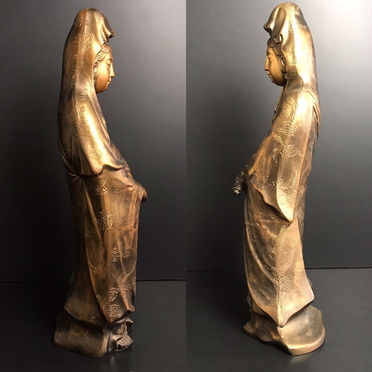 H123] 篤玉作 観音菩薩立像 銅 ブロンズ 高さ約61cm 約12kg 仏像 仏教 