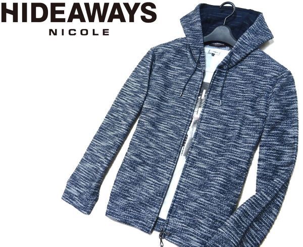 新品▼ HIDEAWAYS NICOLE ハイダウェイニコル▼ フード切替 Ｗジップアップ スラブニットパーカ48(L)NVY