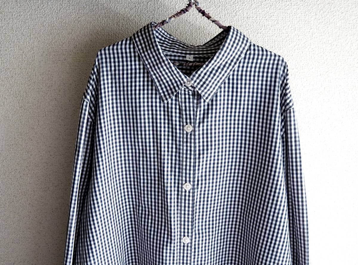 MUJI 無印良品＊ギンガムチェック柄 長袖シャツワンピース ロング 