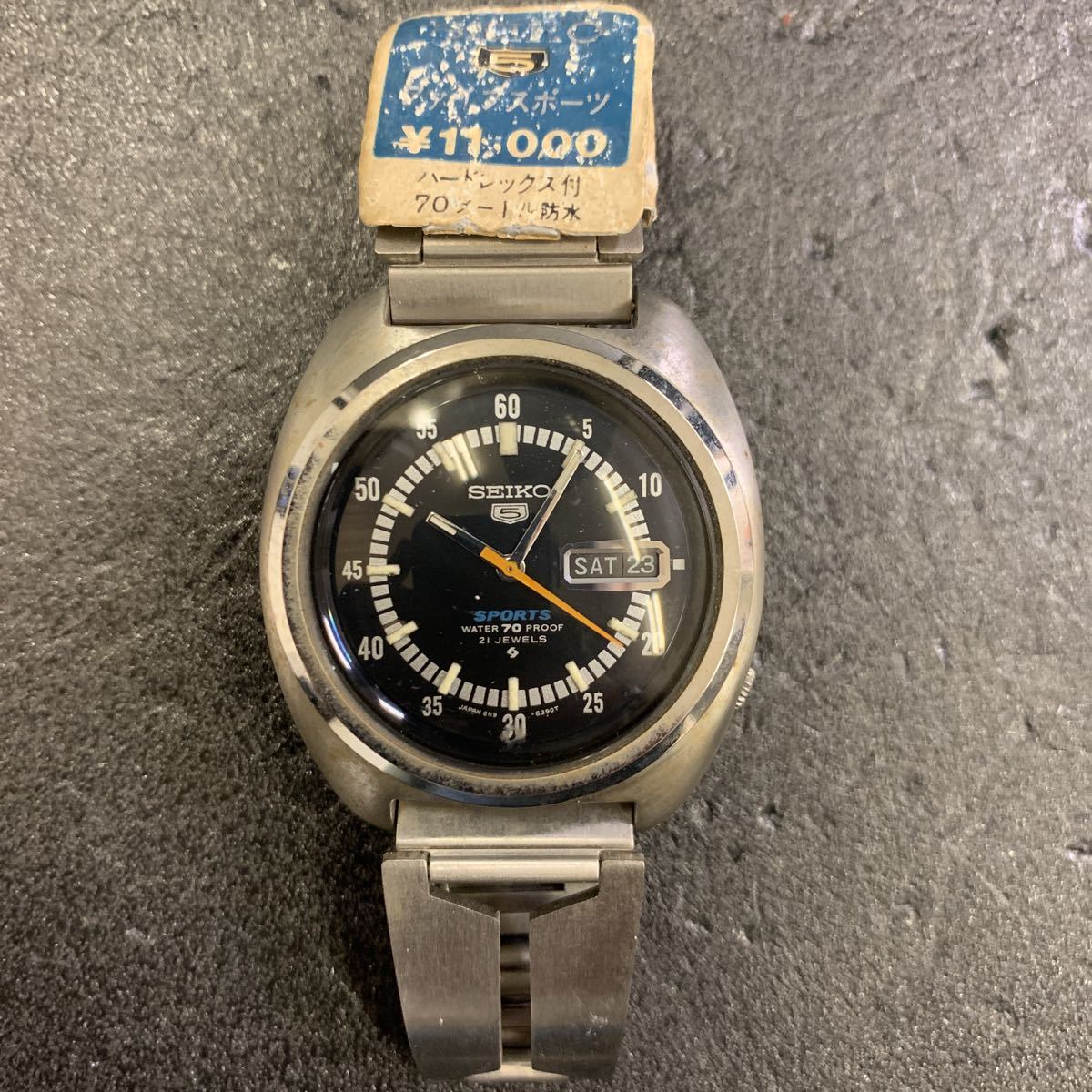 ○セイコー5スポーツ 7019-7050 自動巻き 黒文字盤 稼働品 メンズ  
