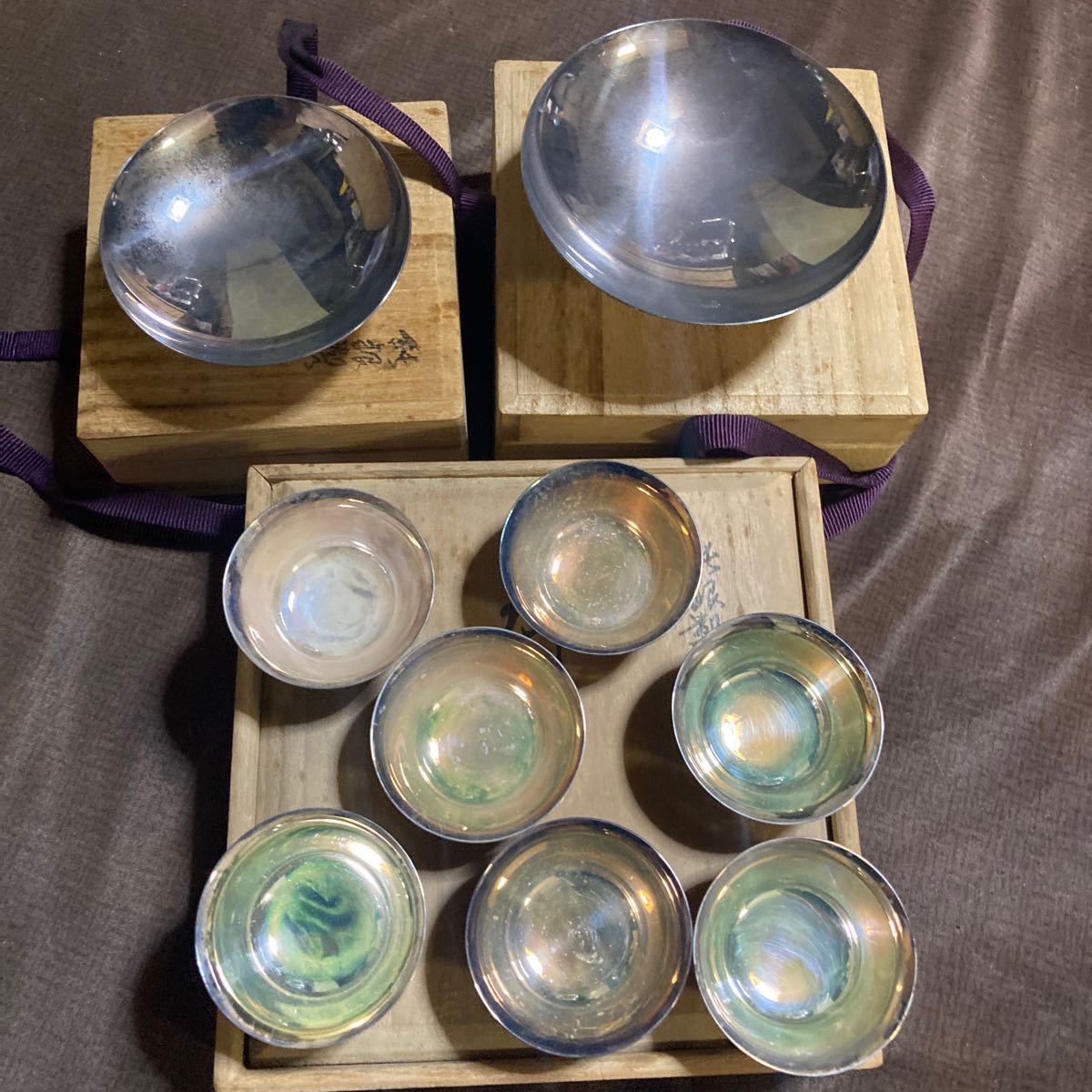 ★金属工芸 純銀 盃！純銀刻印！箱付！★ 純銀◇銀杯◇3点まとめて◇刻印入り◇209g◇金属工芸◇ ,名・銀杯 209g