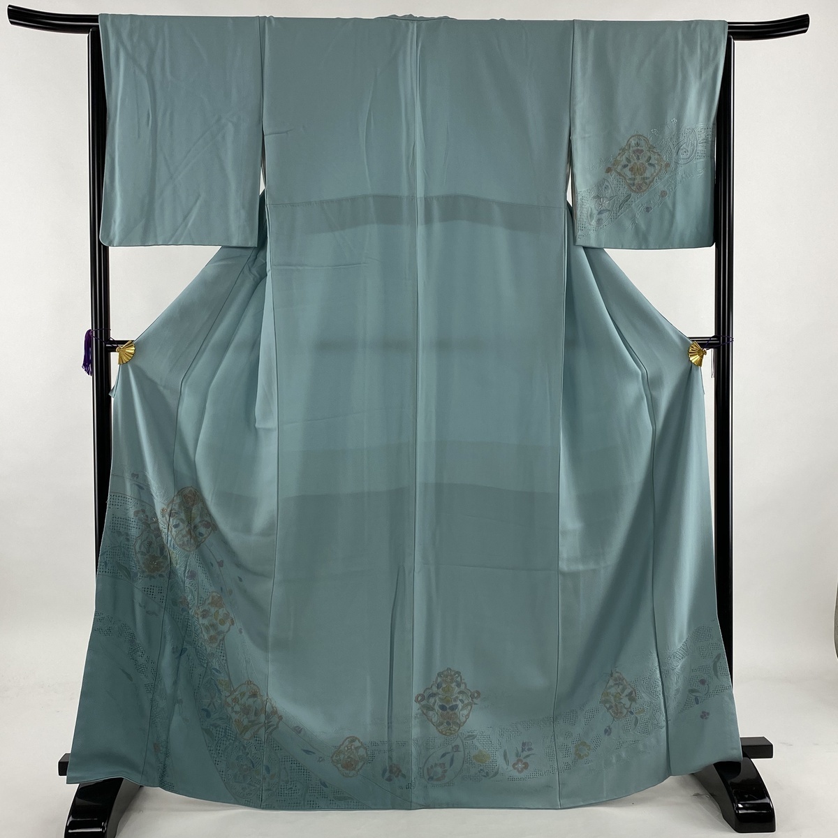時代屋 裄69.4cm ロング寸 夏物 駒絽 金彩加工染 附下げ 訪問着 正絹