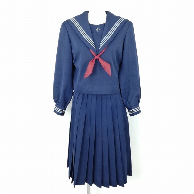 低価，2025 1円 セーラー服 スカート スカーフ 上下3点セット 指定 冬物 長袖 青3本線 女子 学生服 高知岡豊高校 紺 制服 ランクC EY7174(学生服)｜売買されたオークション情報、yahooの商品情報をアーカイ 学生服