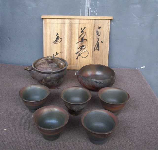 備前焼 茶器揃 宝瓶 急須 湯冷まし 湯呑5客 龍摘み 同一陶印 煎茶器 茶道具 備前焼 茶器揃 宝瓶 急須 湯冷まし 湯呑5客 龍摘み 同一陶印 煎茶