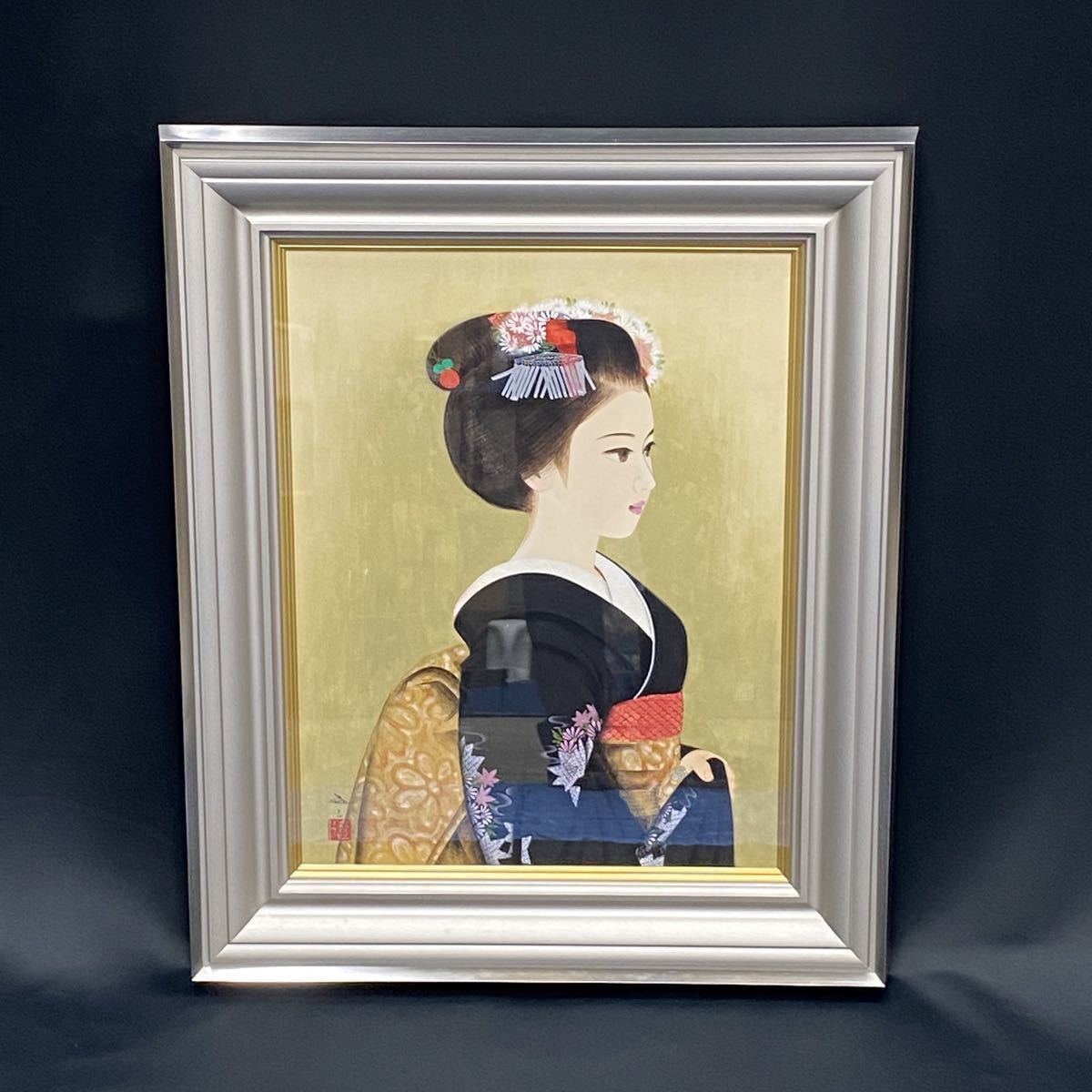 清水達三 共シール 美人 真作 日本画 直筆サイン 真作保証清水達三「