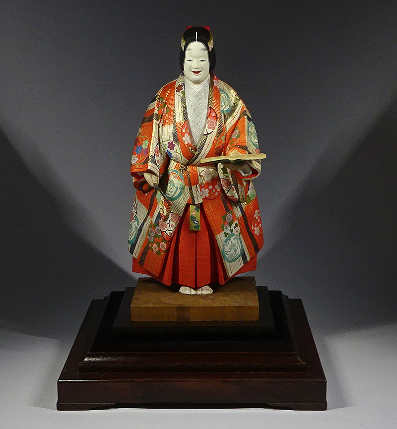 緑屋i□ 奈良人形 銘 正東 木彫 能人形『熊野』 面取ガラス