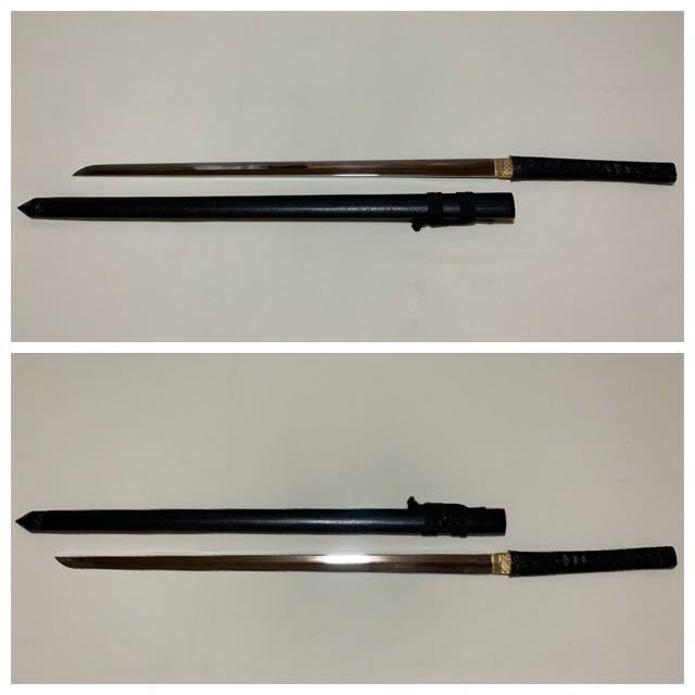 模造刀 直刀 メルカリ - 忍者拵え 鍔無し 黒柄黒鮫皮 高級模造