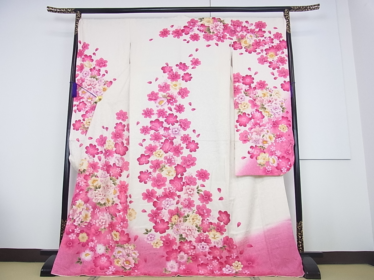 平和屋着物□豪華振袖 刺繍 花尽くし 暈し染め 金彩 逸品 w844 正絹