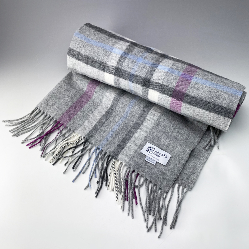 ジョンストンズ チェック柄 カシミヤ100% 大判マフラー ストール 中古