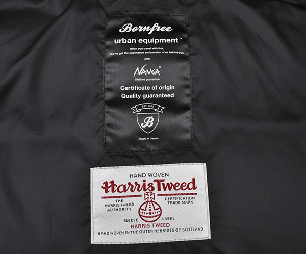 定価6万 美品 ボーンフリー×ナンガ BORN FREE×NANGA×HARRIS TWEED 滋賀 