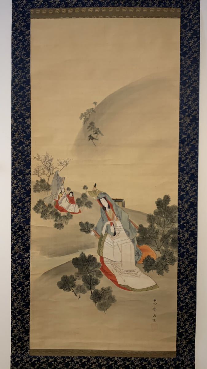 菊池容斎 武保 彩色 美人画 人物図 絹本 肉筆 掛軸 江戸後期絵師