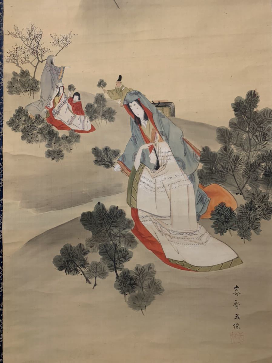 菊池容斎 武保 彩色 美人画 人物図 絹本 肉筆 掛軸 江戸後期絵師