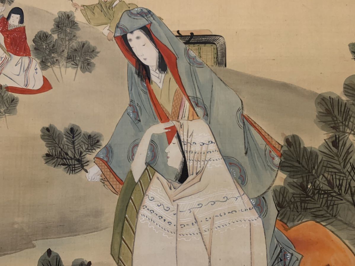菊池容斎 武保 彩色 美人画 人物図 絹本 肉筆 掛軸 江戸後期絵師