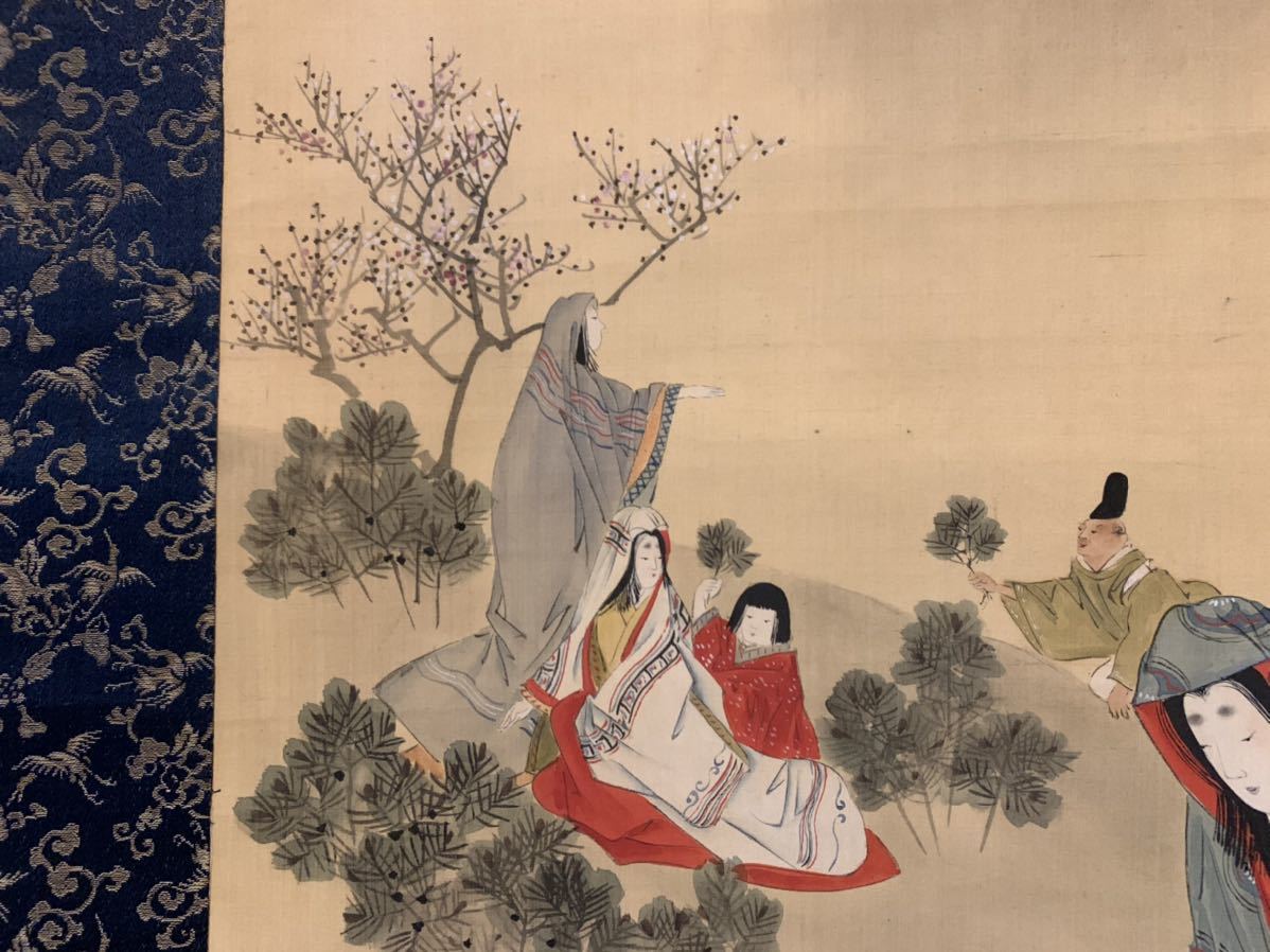 菊池容斎 武保 彩色 美人画 人物図 絹本 肉筆 掛軸 江戸後期絵師