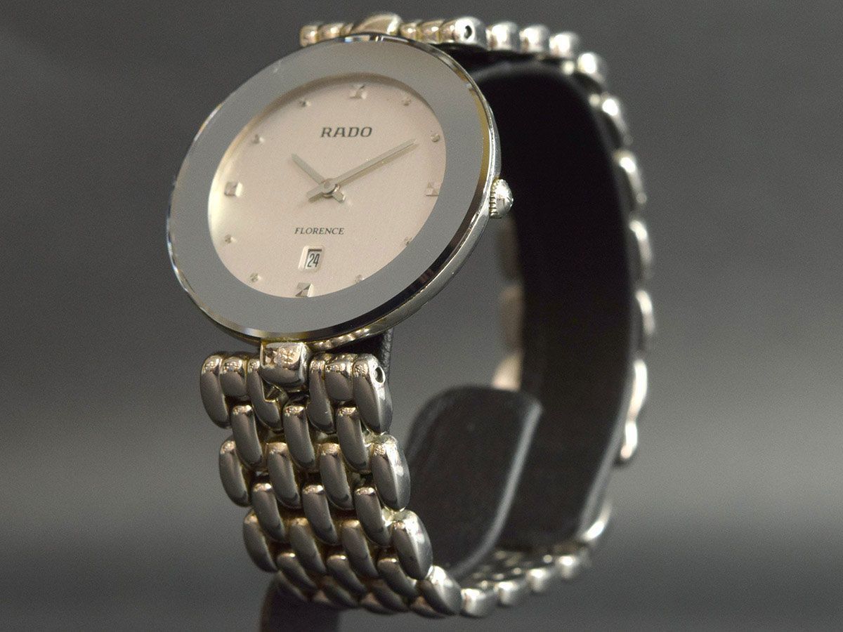 RADO - ラドー フローレンス 129.3644 新品ベルト 新品電池 レディース 91633□電池交換済 RADO ラドー フローレンス/ メンズ 腕時計 クォーツ アナログ/ SS グレー シルバー シンプル デイト 日付 160.3079.4/ D