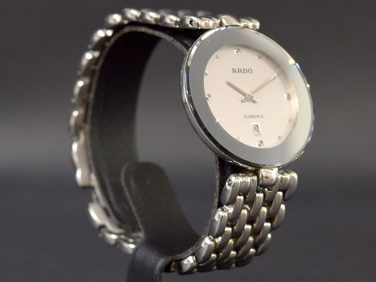 RADO - ラドー フローレンス 129.3644 新品ベルト 新品電池 レディース 91633□電池交換済 RADO ラドー フローレンス/ メンズ 腕時計 クォーツ アナログ/ SS グレー シルバー シンプル デイト 日付 160.3079.4/ D