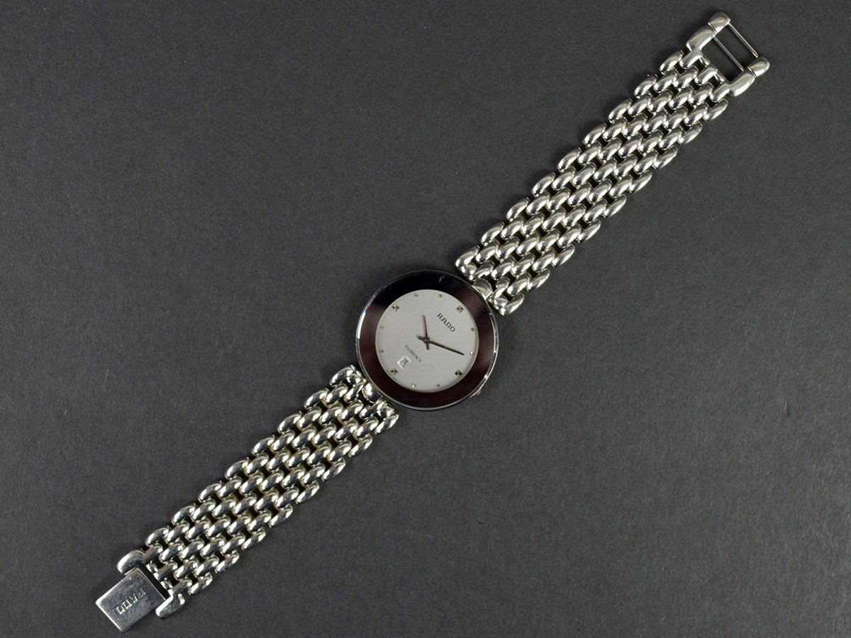RADO - ラドー フローレンス 129.3644 新品ベルト 新品電池 レディース 91633□電池交換済 RADO ラドー フローレンス/ メンズ 腕時計 クォーツ アナログ/ SS グレー シルバー シンプル デイト 日付 160.3079.4/ D