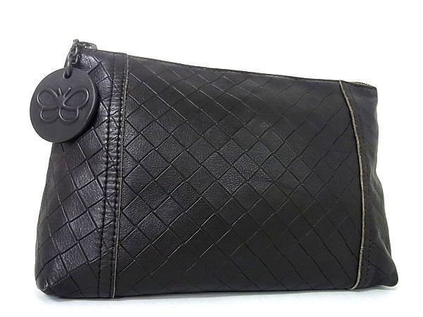 1円 ■美品■ BOTTEGA VENETA ボッテガヴェネタ イントレチャート レザー ポーチ 小物入れ マルチケース メンズ ブラウン系 K0815SI