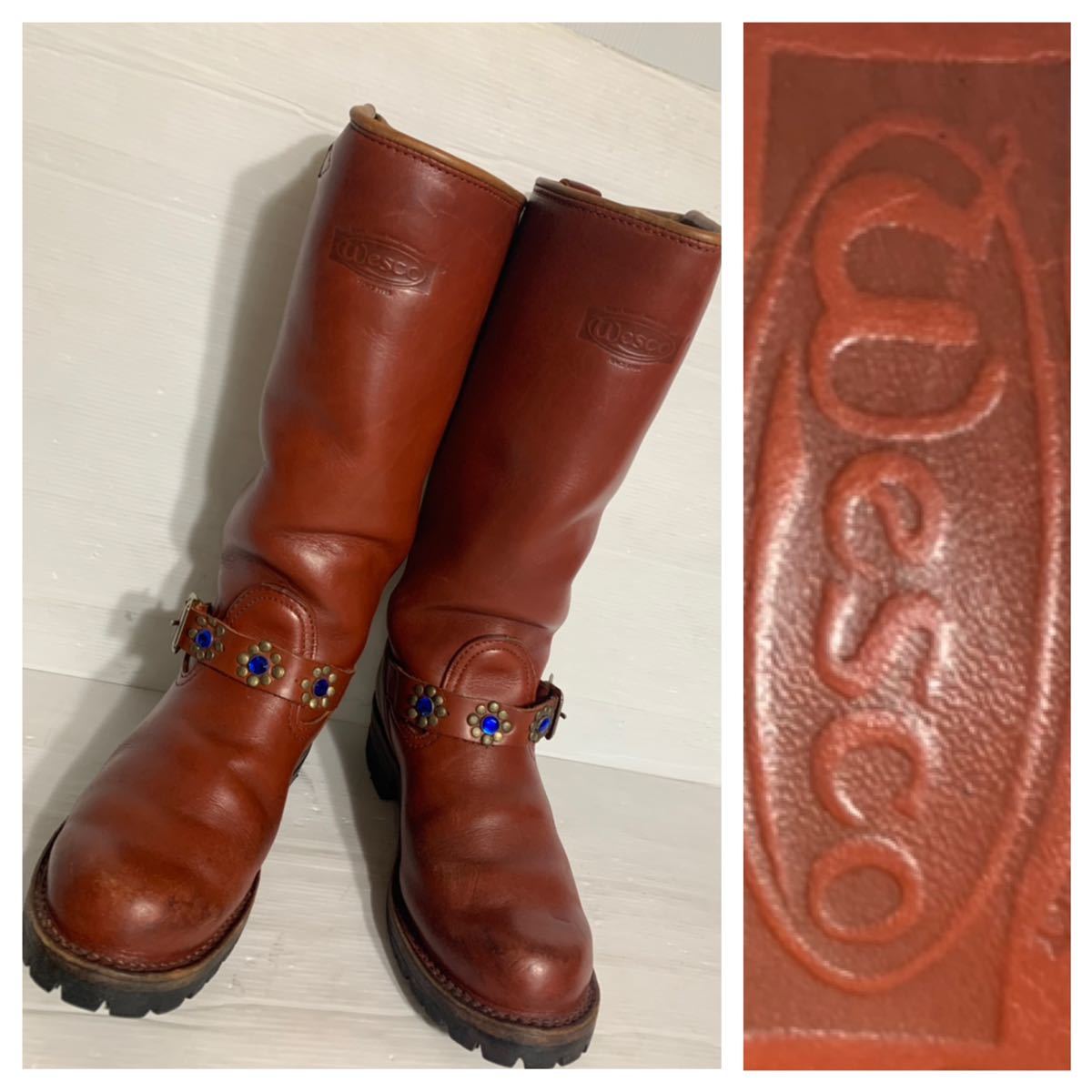 WESCO ウエスコ　WEST COAST SHOE CO. 赤茶　BOSS ナローボス スタッズ加工　ロング丈レザーエンジニアブーツ　7 1／2E 26cm程レッドウッド