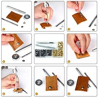  120セット カシメ レザークラフト カシメ打ち具 セット 革 道具 スタッズ 底鋲 打ち具 セット リベット パーツ DIY_5