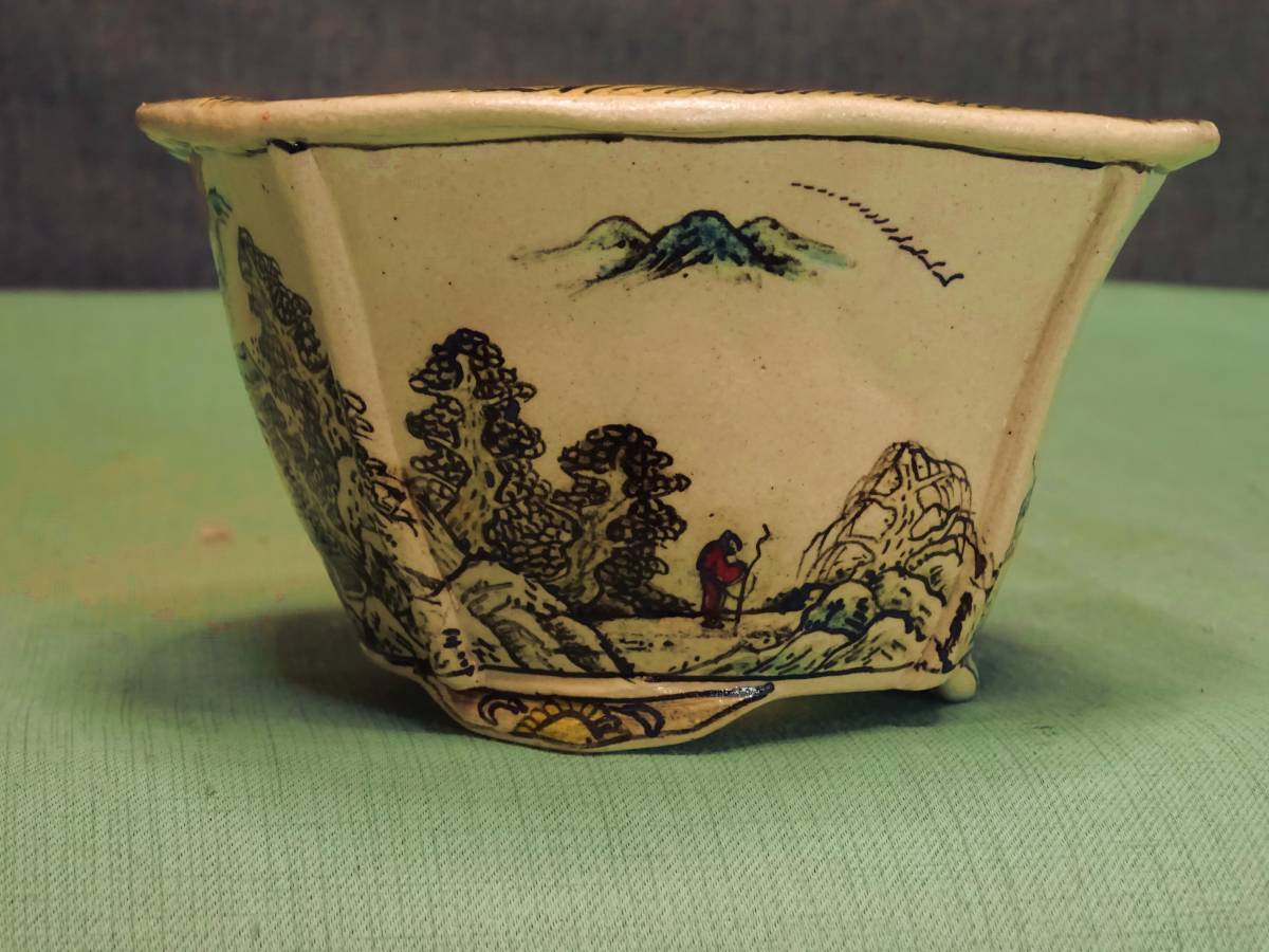 盆栽鉢 、植木鉢、名工丸山堂（松本重信）南蛮風真焼 狸面形絞出、急須の蓋、平鉢 松泉焼き 山秋造 外縁均釉楕円鉢 ちょっと大きめです。 中古盆栽鉢 山