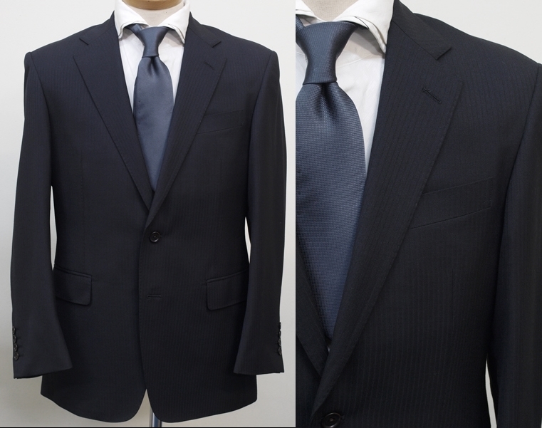 ◇処分通年E8-T180-190W106黒ブラックコードストライプ/シングル2ボタンワンタックレギュラービジネススーツ大きいサイズEXL新品即決