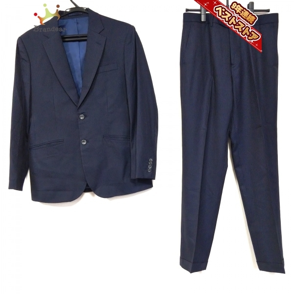 エルメネジルド ゼニア Ermenegildo Zegna シングルスーツ ダークネイビー メンズ イニシャル刺繍/ストライプ メンズスーツ