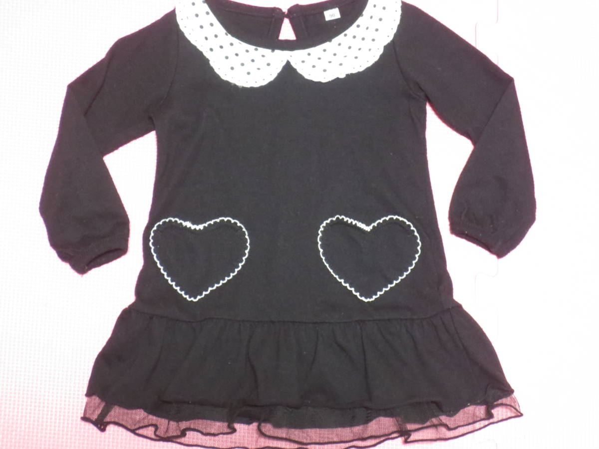 90 長袖ワンピース 黒 フリル襟付き ハートのポケット 裾チュール 女の子 子供 洋服 保育園 入園式 入園準備 西松屋 フォーマル風 90 85 94cm 売買されたオークション情報 Yahooの商品情報をアーカイブ公開 オークファン Aucfan Com