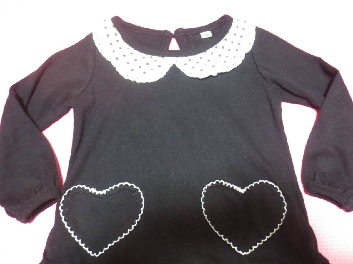 90 長袖ワンピース 黒 フリル襟付き ハートのポケット 裾チュール 女の子 子供 洋服 保育園 入園式 入園準備 西松屋 フォーマル風 90 85 94cm 売買されたオークション情報 Yahooの商品情報をアーカイブ公開 オークファン Aucfan Com