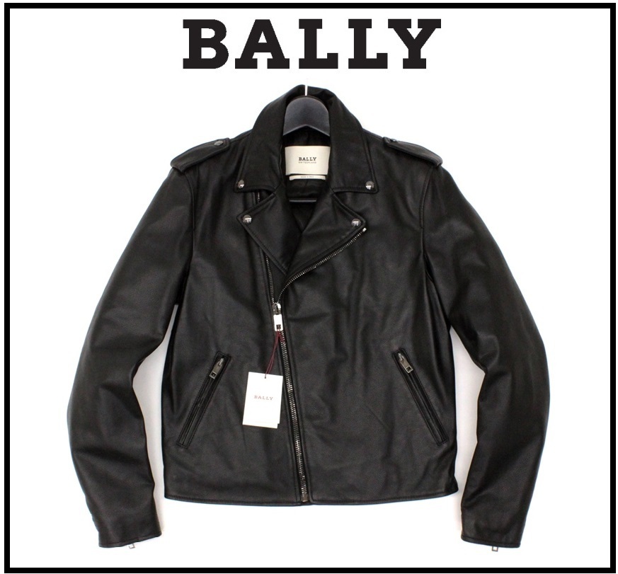 35万新品◇BALLY◇50=M~L◇黒ラムレザー中綿入りライダースジャケット1 