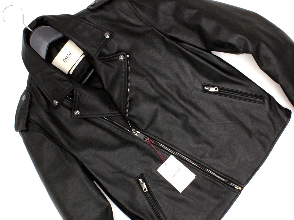 35万新品◇BALLY◇50=M~L◇黒ラムレザー中綿入りライダースジャケット1 