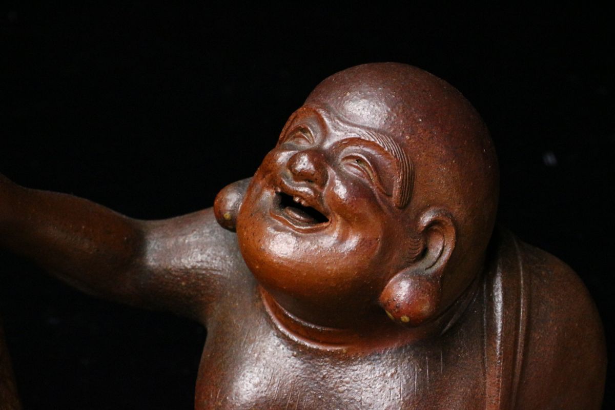 LIG 古備前 獅子舞大黒布袋 置物 37.5㎝ 伏香炉 細密細工 古美術品