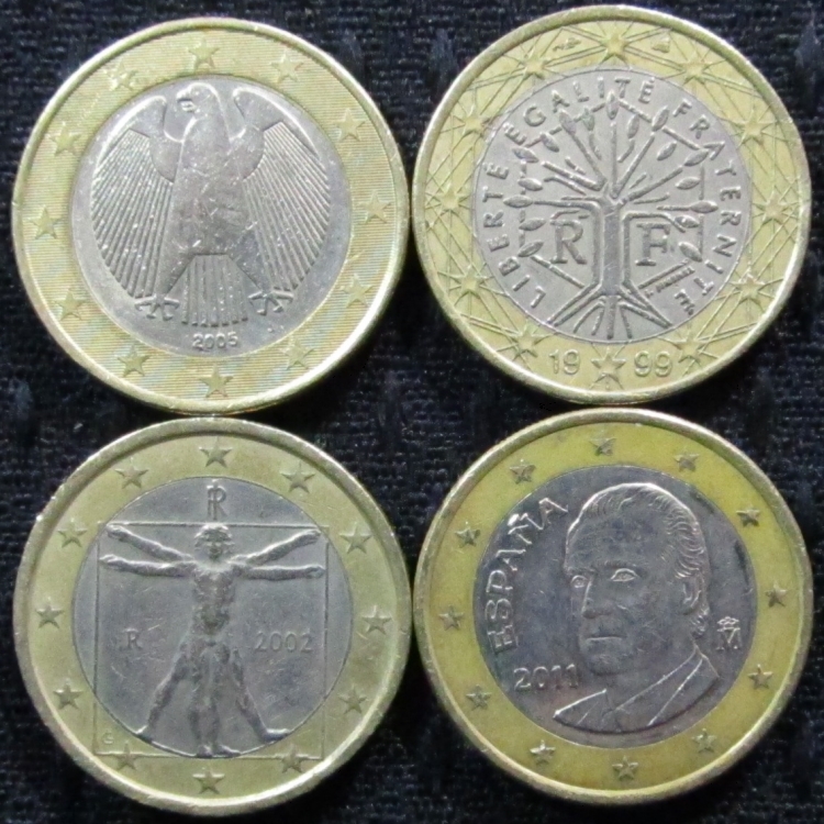 1ユーロ硬貨4種（ドイツ・フランス・イタリア・スペイン）_1