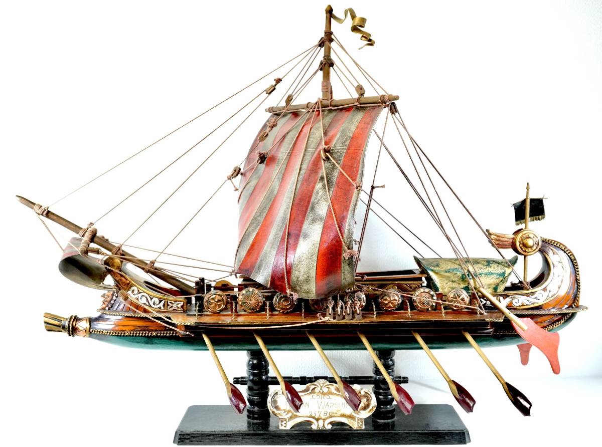Roman Warships号 木製帆船模型 古代ローマ帝国海軍が紀元前257年のパレルモ沖海戦の船舶のモデル W95cm×H71cmの大作! IJS